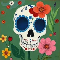 a beautiful painting cartoon skull flower, by henri matisse and kusama yayoi painting