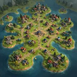 ultra realistic illustration, villages on tiny islands, casual game map, mobile 2 d game map, 2 d background, matte painting, hyper detailed photo realism by greg rutkowski, rich contrast of colors, 1 0 0 mega pixels, league of legends artwork