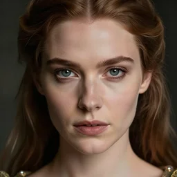 a realistic portrait closeup 5 0 mm studio photograph by pamela hanson of morgan le fay, a powerful and ambiguous enchantress of legend, gazing at the camera with an intelligent and thoughtful look.