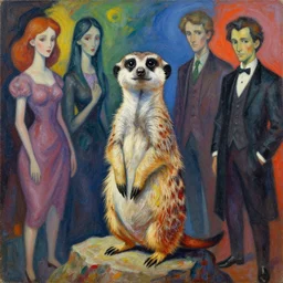 painting of a meerkat in the style of disco elysium, expressionism, artstation, trending, by aleksander rostov, jenny saville, rembrandt, alex kanevsky, wassily kandinsky, dave mckean, yoshitaka amano