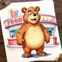 water color on paper, freddy fazbear diner, highly detailed, artstation, masterpiece, award - winning,