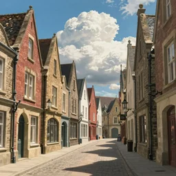 munster old city street ghibili style clouds sunny day