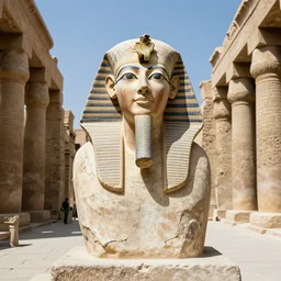 A photo of fragmented Egyptian sculpture of the Beatles in the center of an ancient city, 4K