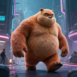 photo big chungus roaming in a cyberpunk futuristic city