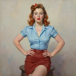 by greg hildebrandt fancy oil painting high quality clothed in pin up style