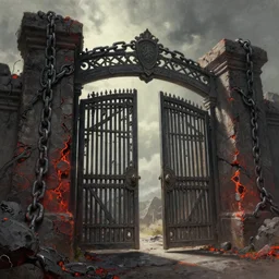 gates to heaven sealed by lava chains, concept art, trending on artstation, wlop, ross draws, digital painting, mixed media, intricate details, volumetric lighting