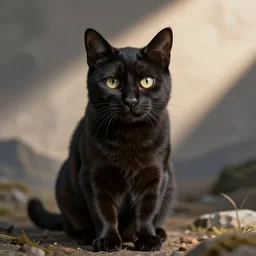 an Hyper detailed black cat in a beautiful background