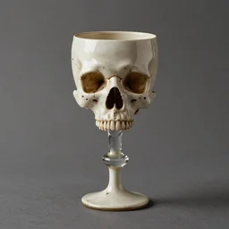 a studio photograph of a skull goblet, solid color background, DSLR photography