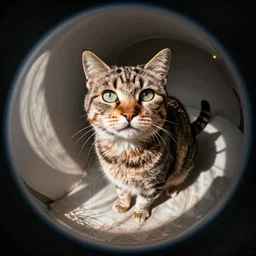 a fish eye photo of a cat.