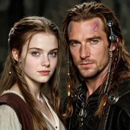 young jean claude van damme and a young peasent woman, lord of the rings, conan, amazing beauty, visor, neon tattoo, styled hair, decorated ornaments by carl spitzweg, ismail inceoglu, vdragan bibin, hans thoma, greg rutkowski, alexandros pyromallis, perfect face, fine details, realistic shaded