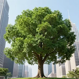 enormous tree off life surrounded by sky scraper, distant photo