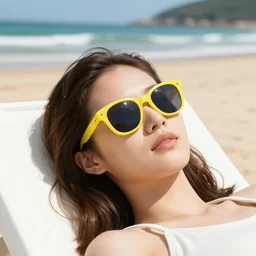 lemon wearing sunglasses relaxing on the beach