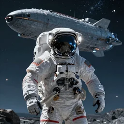 an epic portrait of an astronaut entering multiverse of midjouney with a gigantic airship, cinematic lighting, epic