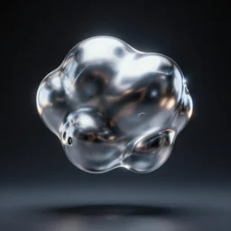 photo of a chrome blob hovering inside a dark dream