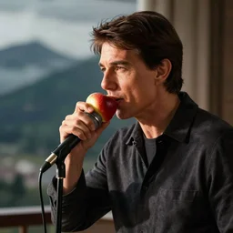 Tom Cruise eating a microphone like an apple