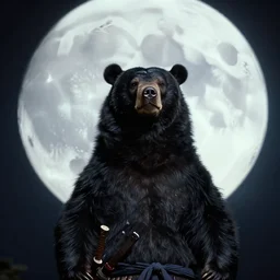 scene from Kagemusha, 1980, movie still, cinematic, anthropomorphic, half man half asian black bear, black bear samurai, Moon Bear Samurai, epic, samurai