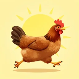 chicken running to the sun
