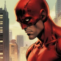 extremely hyperdetailed daredevil comic book cover illustration by david mack, photorealism, close up, shadows, cityscape