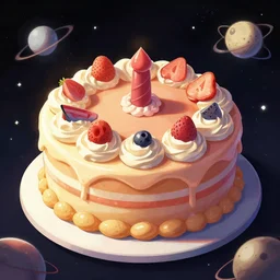 a highly detailed illustration of a cake in space, artstation
