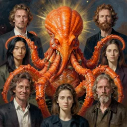 zoological portrait of orange cthulhu by kuldar leement and ruan jia and brad rigney and micha karcz and egon schiele