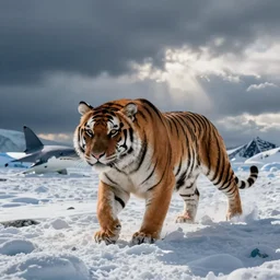 A shark-tiger hybrid in the Arctic snow. A shark-tiger chimera. National Geographic photograph