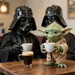 yoda and Darth Vader drinking coffee