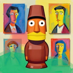 moai statue popart icon minmalist slap face caricature cartoon colorful vibrant beeple, by thomas kinkade simpson family art contest alexej von jawlensky, romero britto, mark ryden