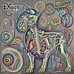a Painting by nychos, dissection crossection of a Disney dog Skeleton Organs