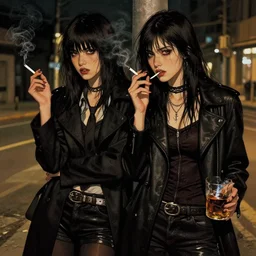brutal boy abd girl with cigarette and whiskey, on the night street by greg rutkowski