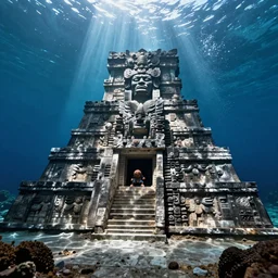 a mayan living in undersea atlantis, spectular lighting, volumetric light, sharp focus
