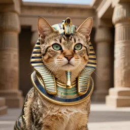 portrait of an egyptian pharaoh cat in a scenic temple by jon foster
