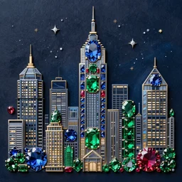 a cityscape at night made of sapphires, emeralds, and rubies, matte art, 4k