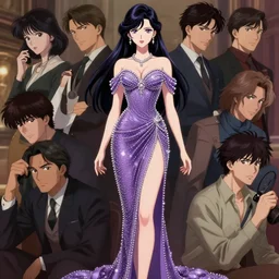 anime woman fullbody art, wearing a purple pearly dress, digital art, character concept, head fully visible, attractive, illustrious clothes, High Details, Cinematic, WLOP, Rossdraws, James Jean, Andrei Riabovitchev, Marc Simonetti, Yoshitaka Amano, Thomas Kinkade, Makoto Shinkai, ArtStation, CGSociety, trending on artstation