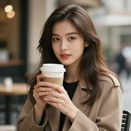 Beautiful girl holding a cup of coffee, cinematic, very high quality, 8k