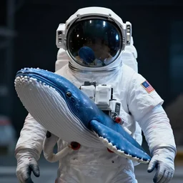 astronaut suit in the shape of a whale, videogame still, portrait, 4 0 mm lens, shallow depth of field, close up, split lighting, cinematic