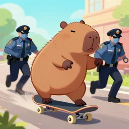 capybara on a skateboard being chased by the cops , digital art , trending on artstation , 4k , HD