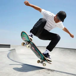 photo still of a skateboarder performing a mute air grab, showing close up of brightly colored skate deck, 8 k, bright ambient lighting key light, 8 5 mm f 1. 8