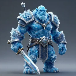 a digital art portrait of blue ice golem ogre barbarian with long sword, dnd goliath character concept, 4 k, ultra detail, volumetric lighting, unreal engine, octane render
