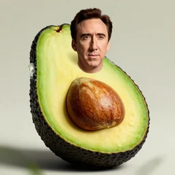 nicolas cage emerging from an avocado