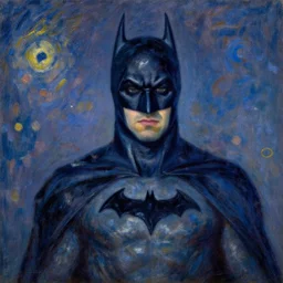 Batman portrait  impresionism painting  by  Claude Monet, night
