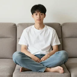 3 0 yo man is sitting gracefully on a sofa