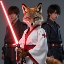 beautiful portrait of a female anthropomorphic coyote fursona wearing sexy jedi robes wielding a red lightsaber. character design by charlie bowater, ross tran, artgerm, and makoto shinkai, detailed, soft lighting, rendered in octane