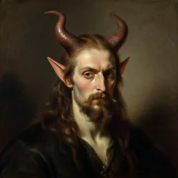 A masterpiece head and shoulders portrait of Satan The Devil by William Adolphe Bouguereau