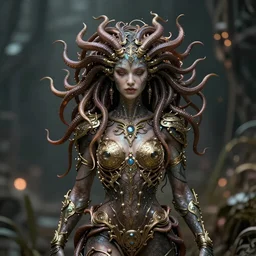 Cyberpunk medusa, intricate, ornate, photorealistic, ultra detailed, octane render, high definition, depth of field, bokeh, 8k, artstation