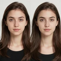 two portraits of the same woman, in hard and soft focus