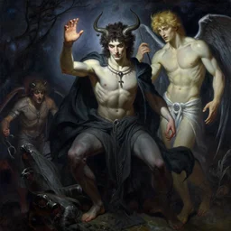 attractive male deity, casting dark magic, summoning handsome lucifer morningstar, highly detailed painting by artgerm and greg rutkowski and alphonse mucha