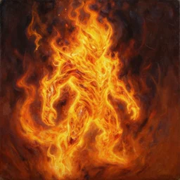a painting of a creature made of fire, a character oil on canvas portrait by gerald brom and greg rutkowski, masterpiece, fantasy art, artstation hq