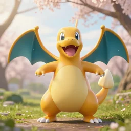 real life sharizard pokemon, cute!!!, heroic!!!, adorable!!!, playful!!!, happy!!!, cheeky!!!, mischievous!!!, ultra realistic!!!, spring time, slight overcast weather, golden hour, sharp focus