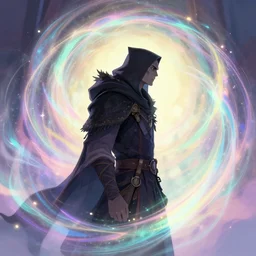 side profile, male half - human half - orc rogue, gloomhaven, luminescent, colorful swirly magic ripples, pastel colors, by greg manchess, huang guangjian, gil elvgren, sachin teng, greg rutkowski, jesper ejsing, ilya kuvshinov