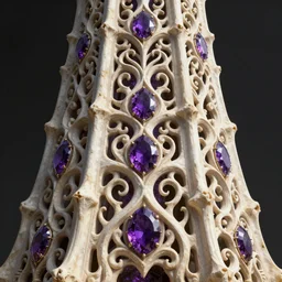 detailed painting giant intricate tower structure carved out of complex bone with royal purple gems rendered in cinema 4 d octane